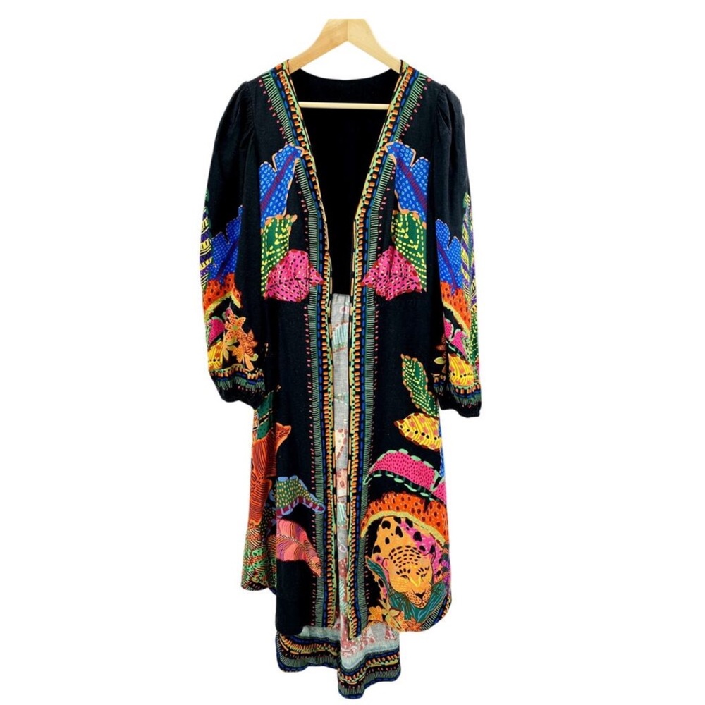 Farm Rio Black Colorful Duster Cardigan
